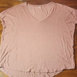 Express Deep V Neck Relaxed Oversized Short Sleeve Tee Sz Med Brownish Pink
